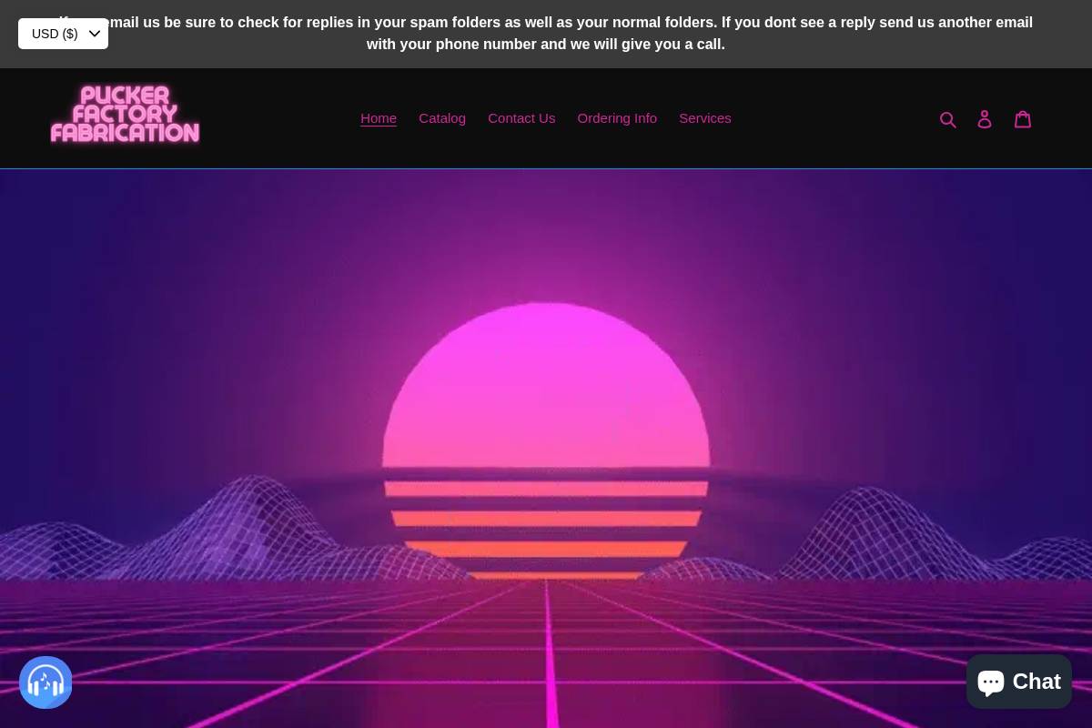 Pucker Factory Fabrication homepage screenshot