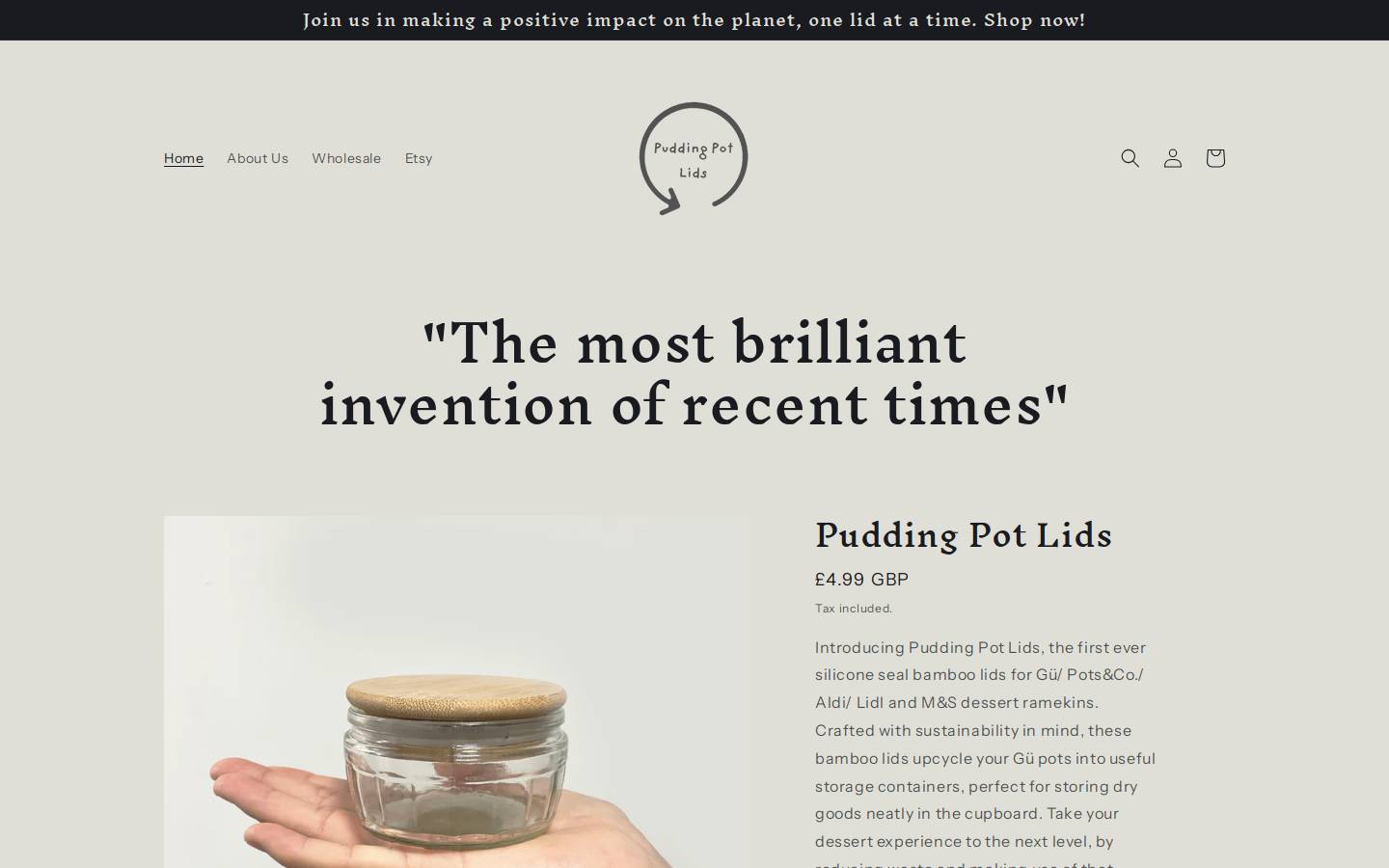 Puddingpotlids homepage screenshot