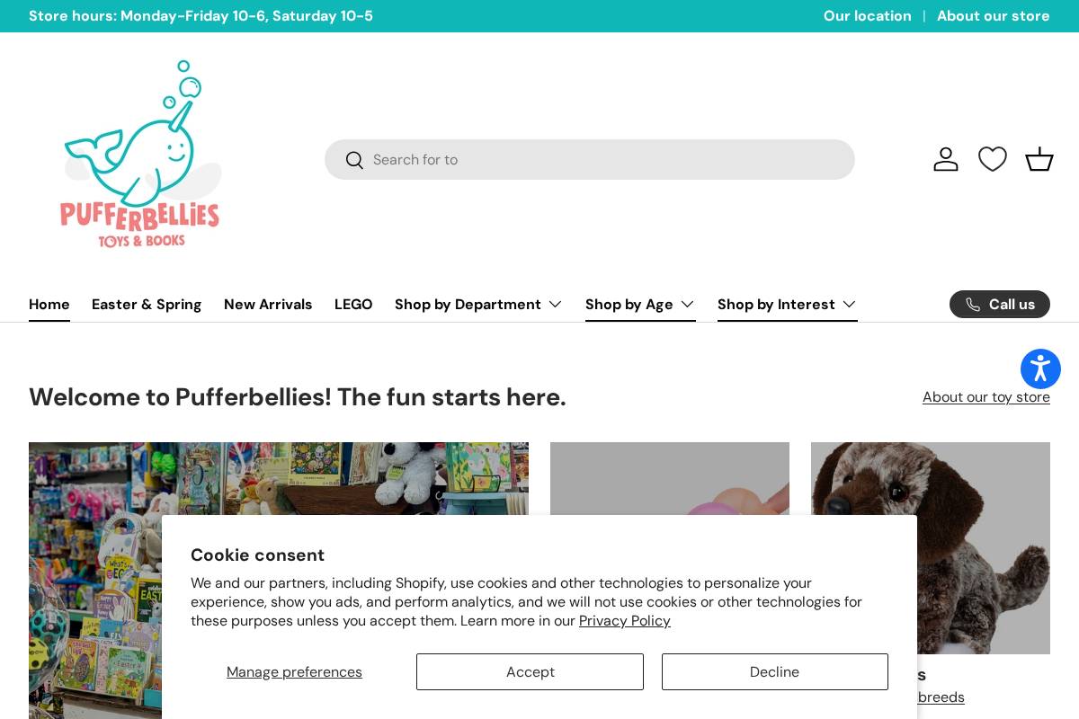 pufferbelliestoys.com homepage screenshot