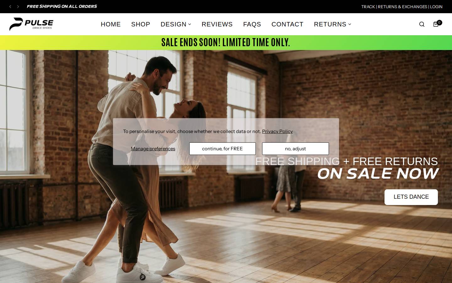 pulsedanceshoes.com homepage screenshot