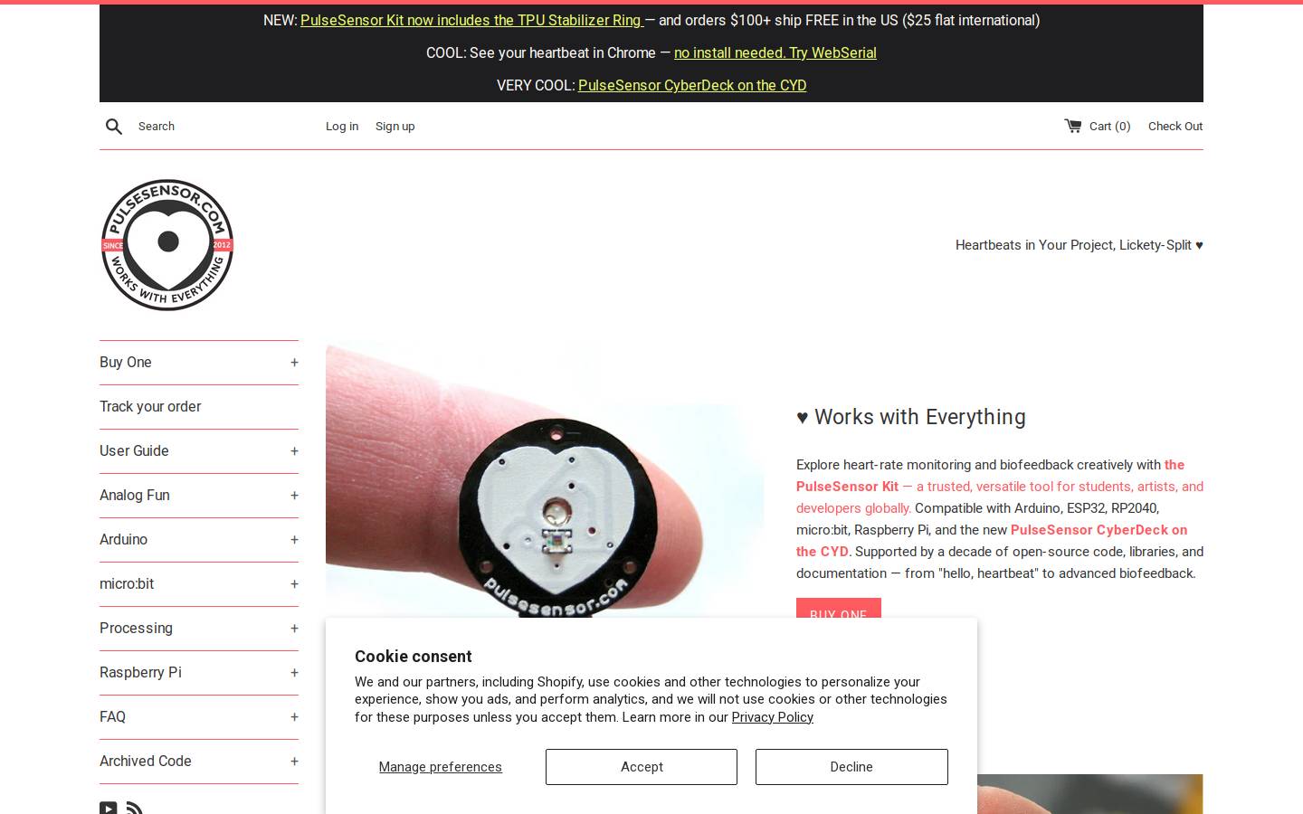 pulsesensor.com homepage screenshot