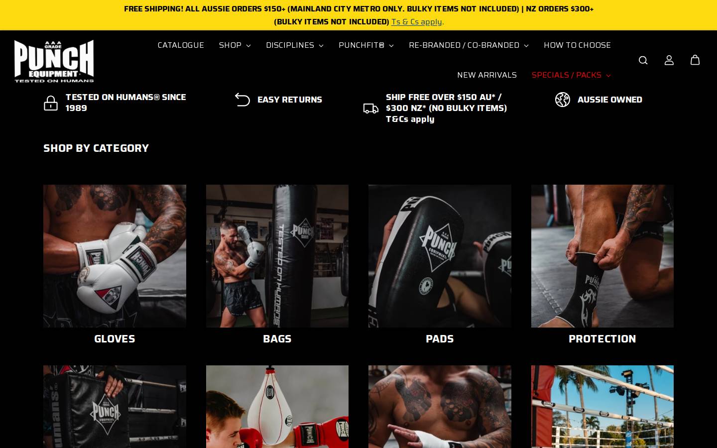 Punch Equipment homepage screenshot