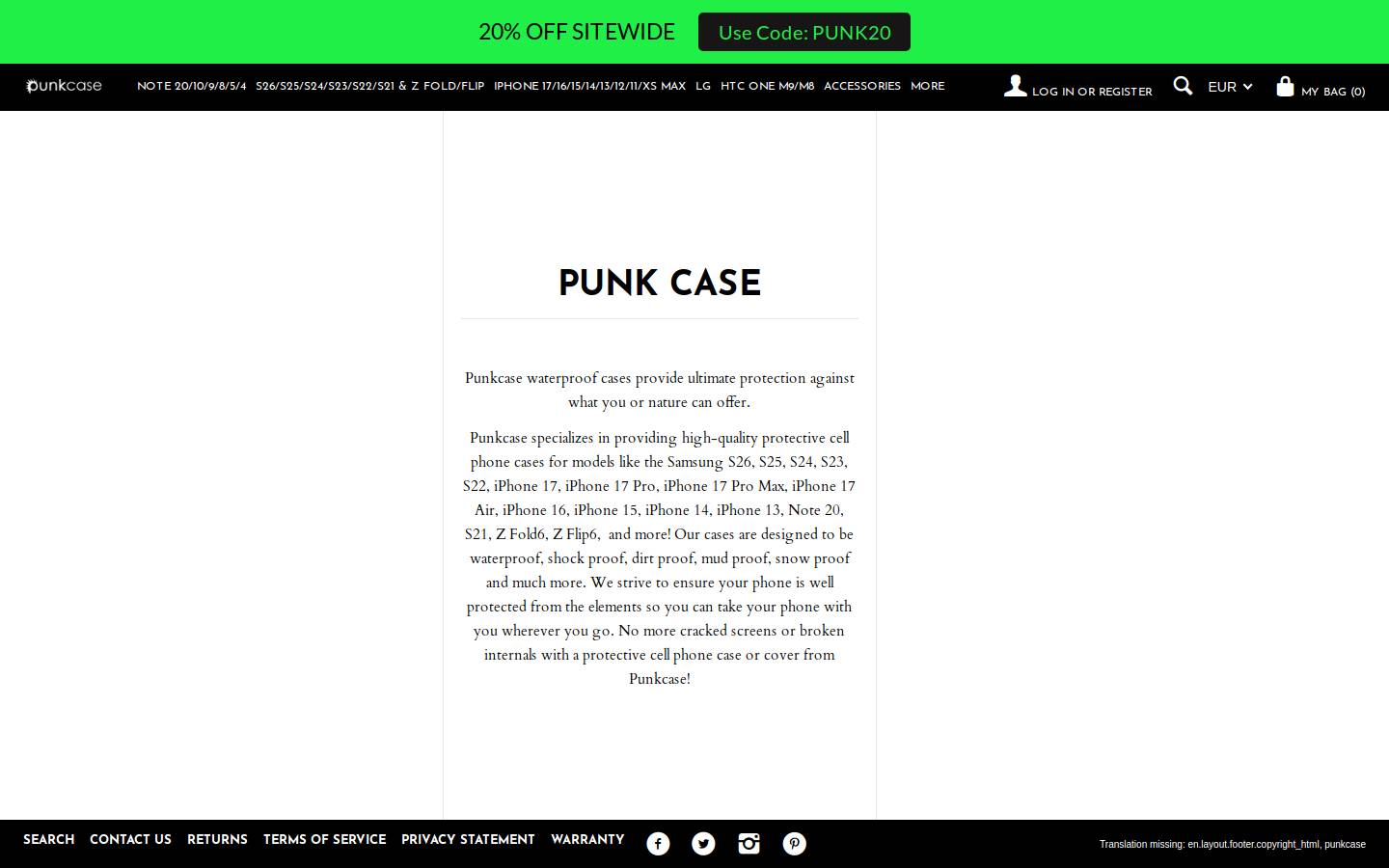 PunkCase homepage screenshot