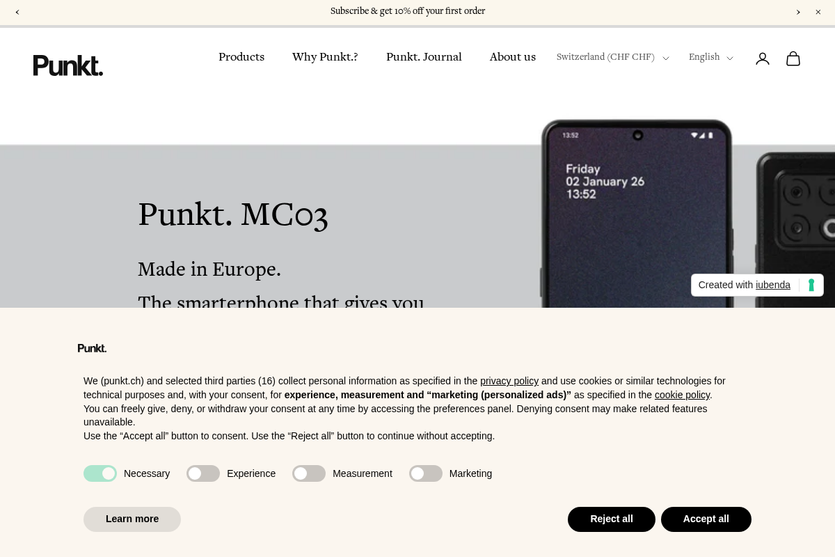 Punkt. homepage screenshot