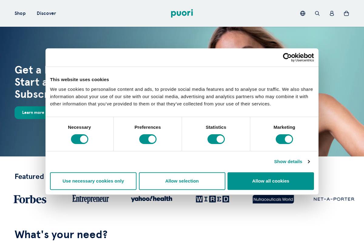 Puori homepage screenshot