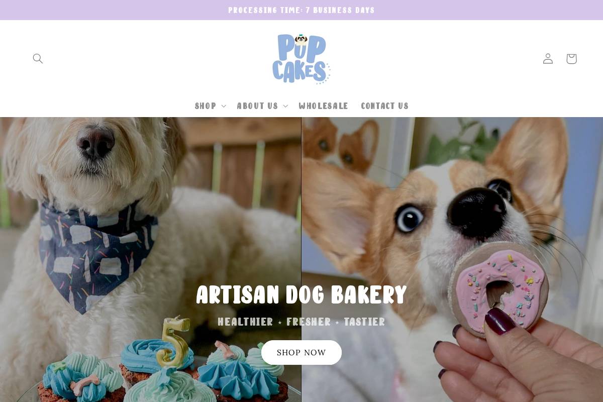 pupcakespet.com homepage screenshot