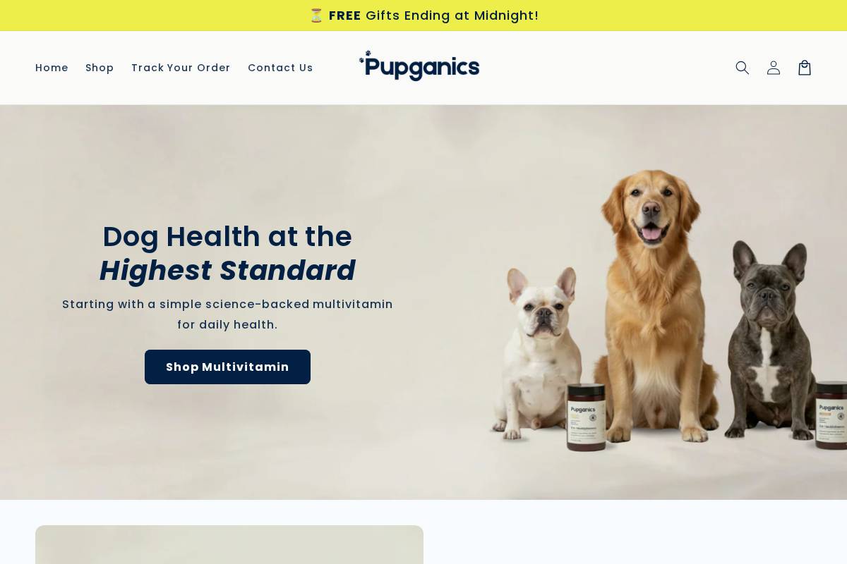 Pupganics homepage screenshot