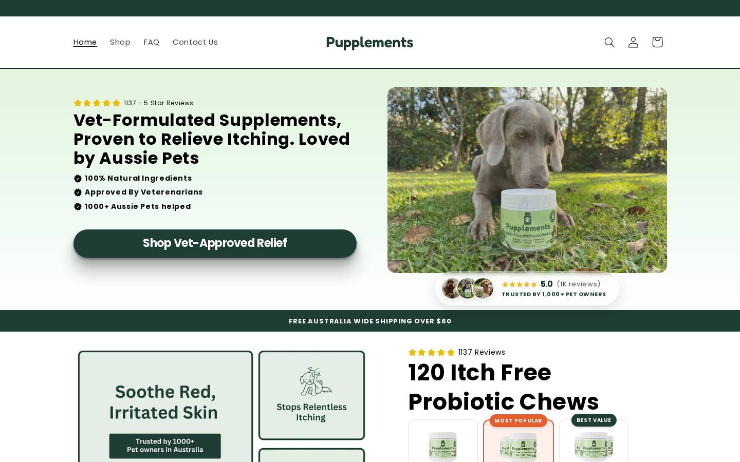 pupplements.com.au homepage screenshot