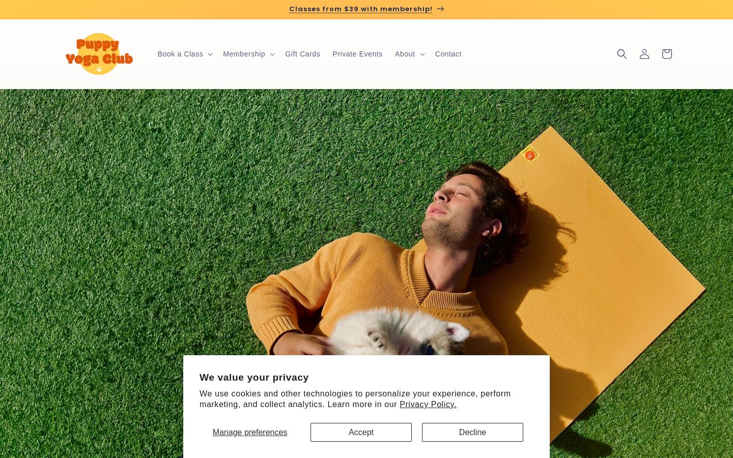 Puppy Yogaclub homepage screenshot