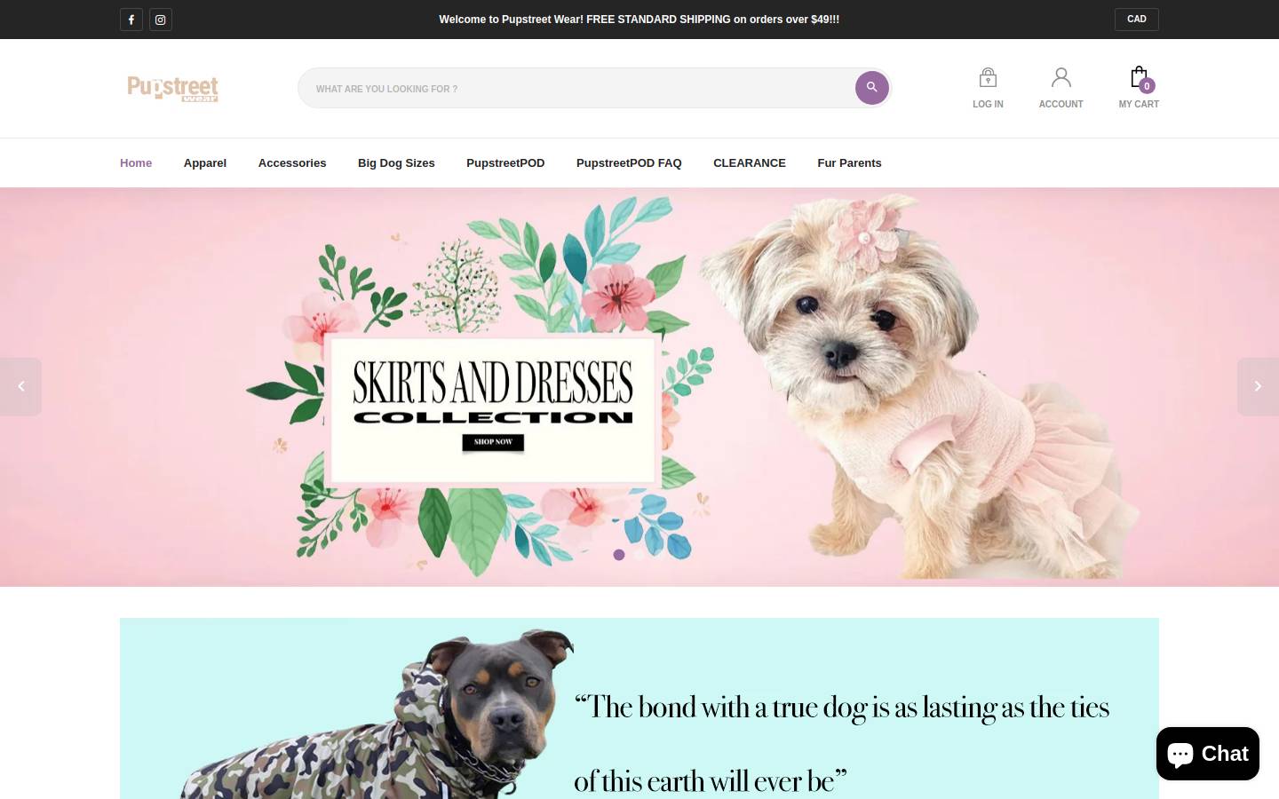 pupstreetwear.com homepage screenshot