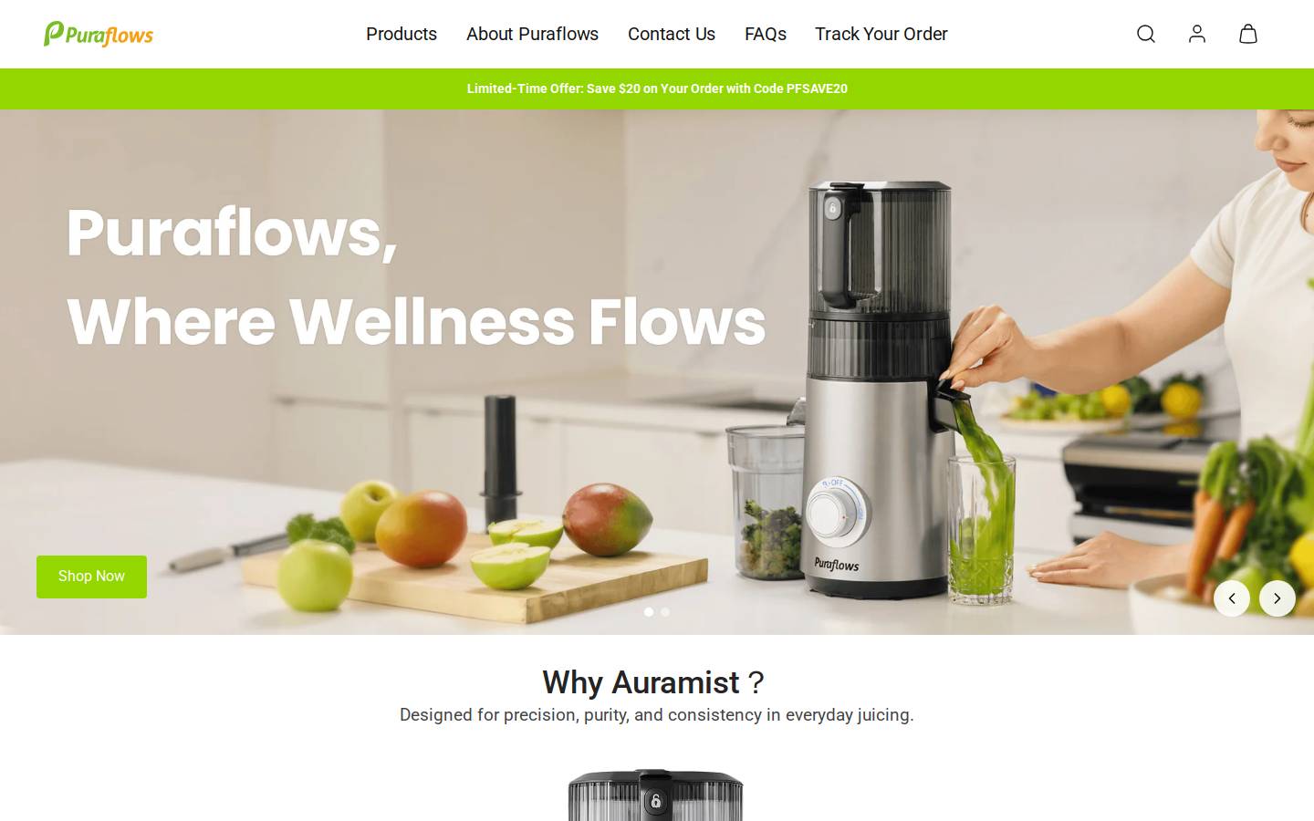puraflows.com homepage screenshot