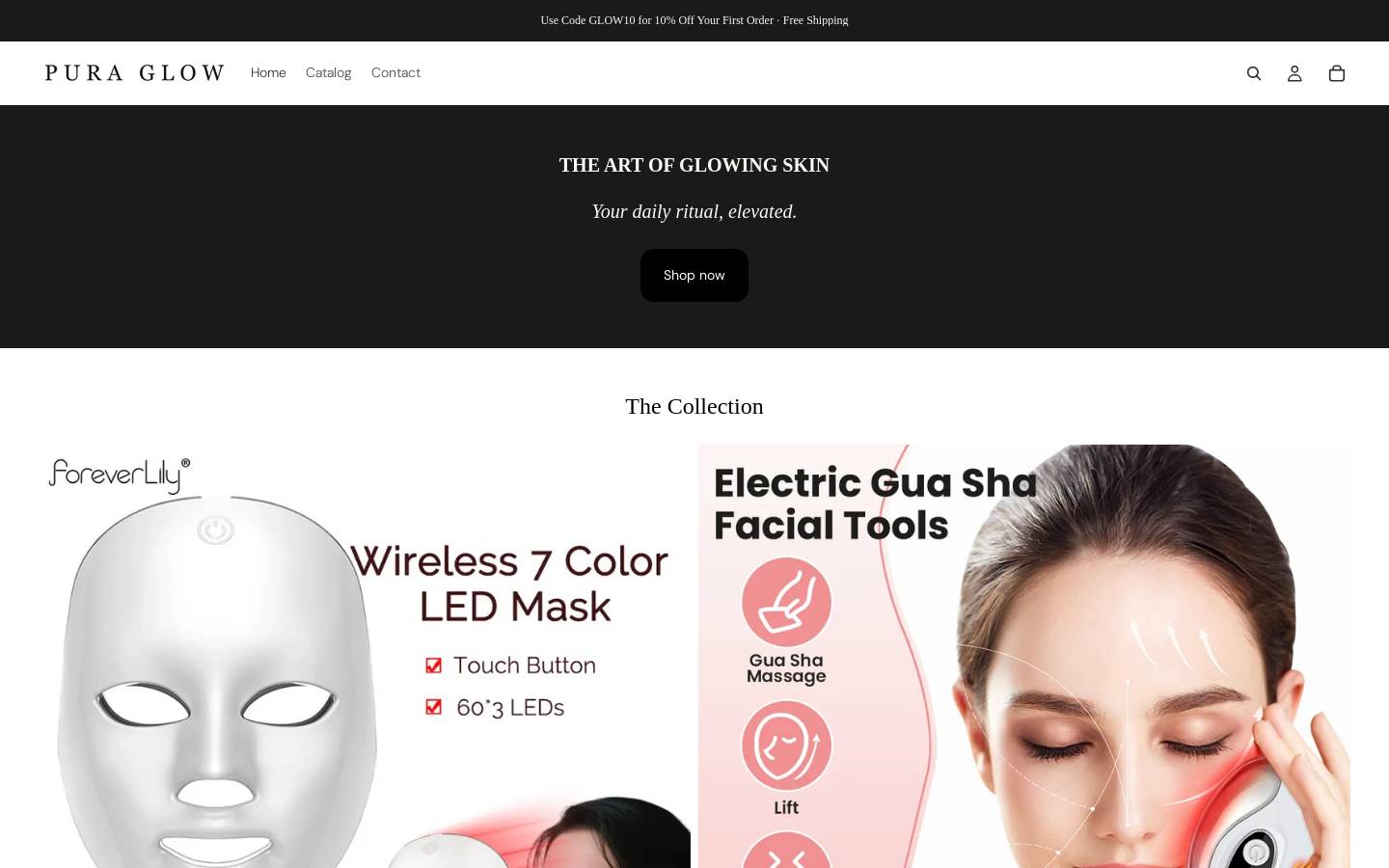 puraglow.co homepage screenshot