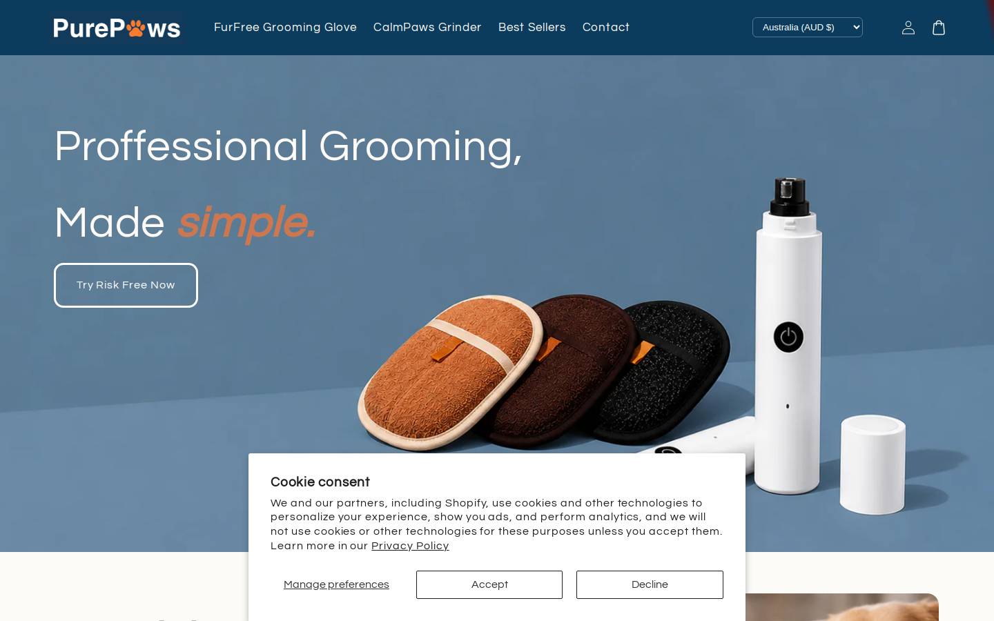 PURE PAWS PARCELS homepage screenshot
