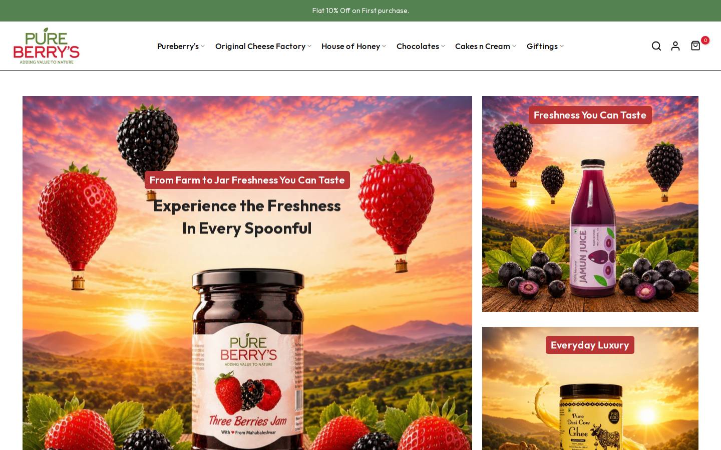 pureberrys.in homepage screenshot