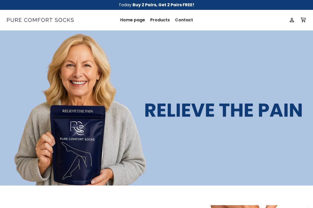 Purecomfortsocks homepage screenshot