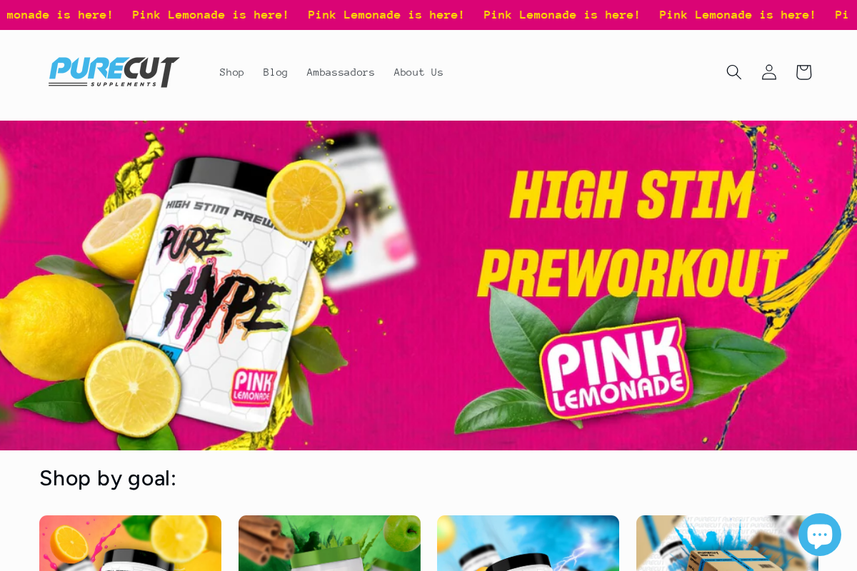 Pure Cut Supplements homepage screenshot
