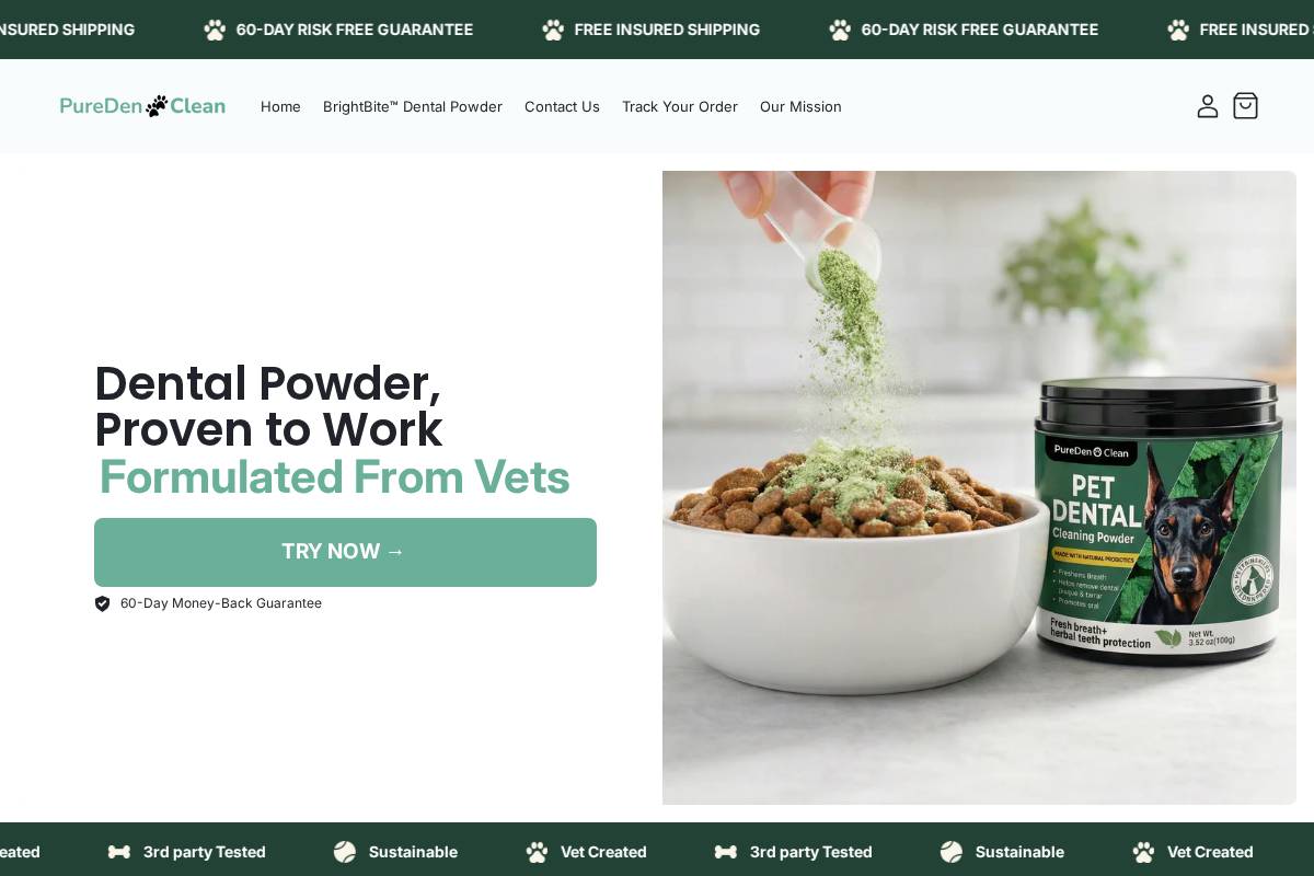 puredenclean.com homepage screenshot