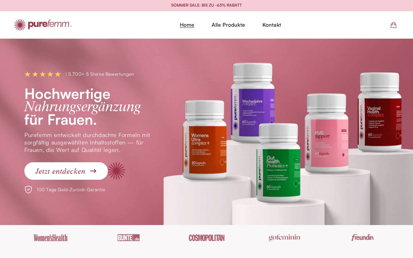 Purefemm homepage screenshot