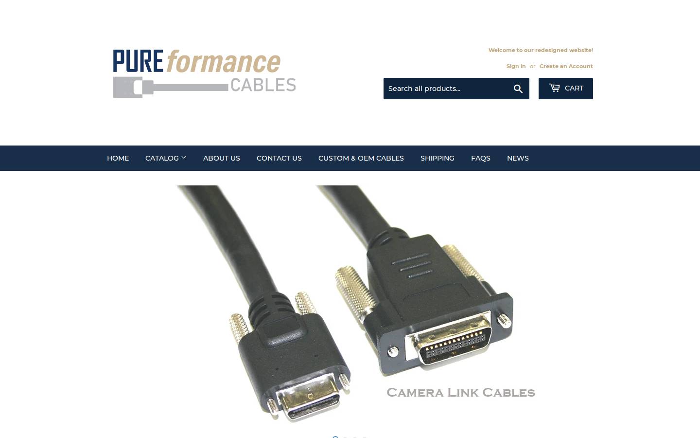 pureformancecables.com homepage screenshot