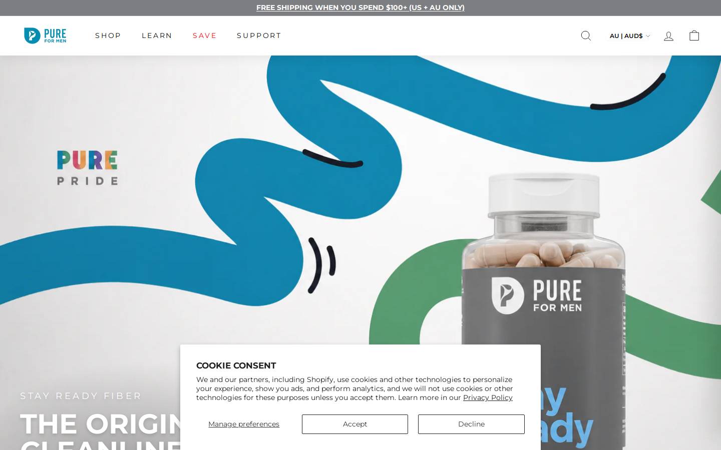 Pure for Men homepage screenshot