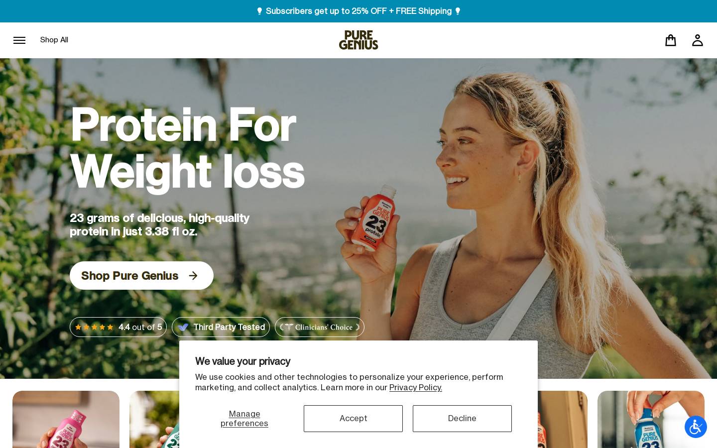 puregeniusprotein.com homepage screenshot