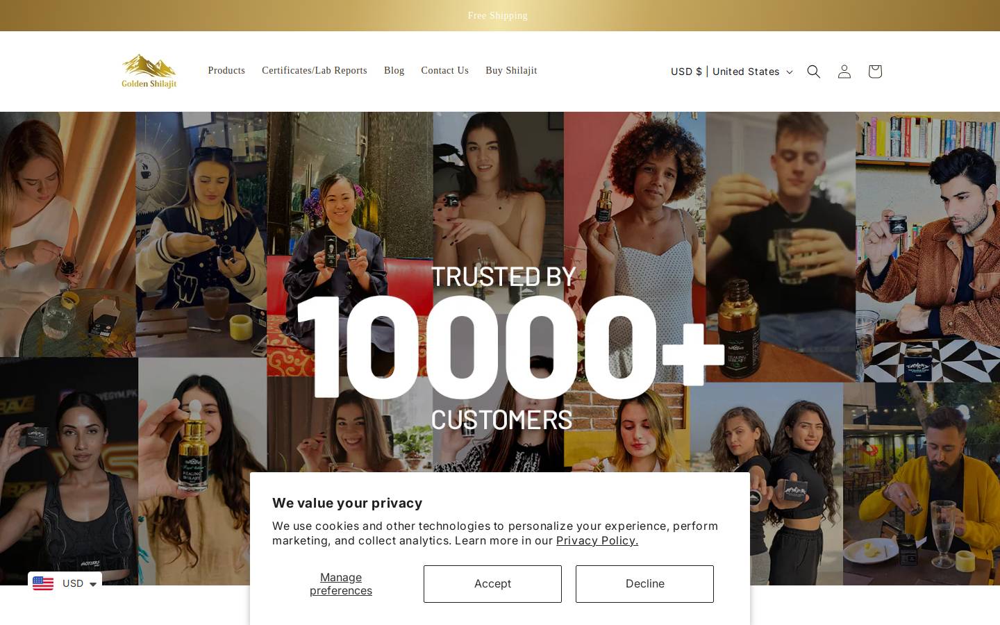 puregoldenshilajit.com homepage screenshot