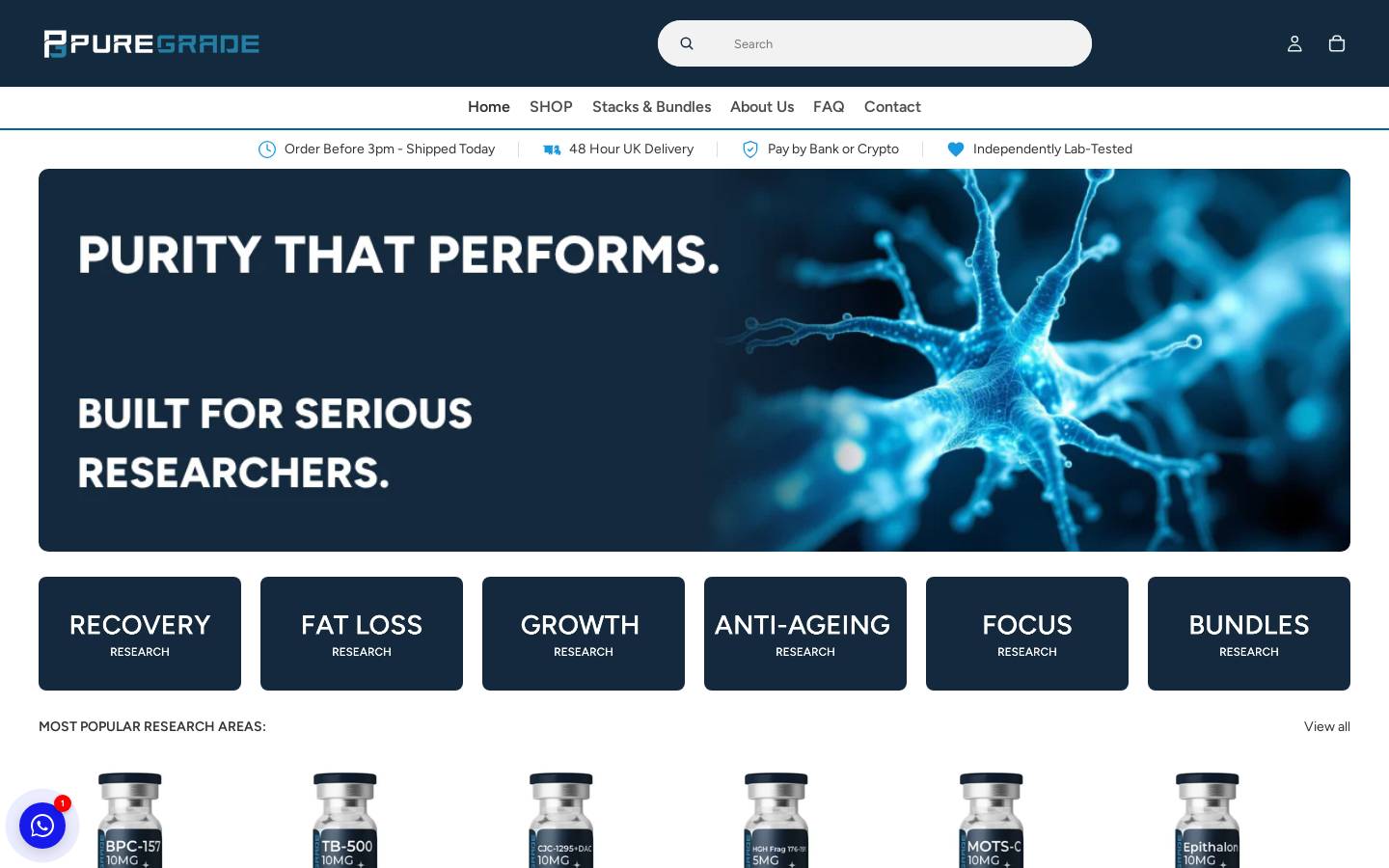 puregradelabs.com homepage screenshot