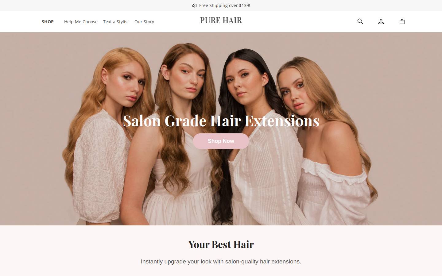 purehairextensions.ca homepage screenshot
