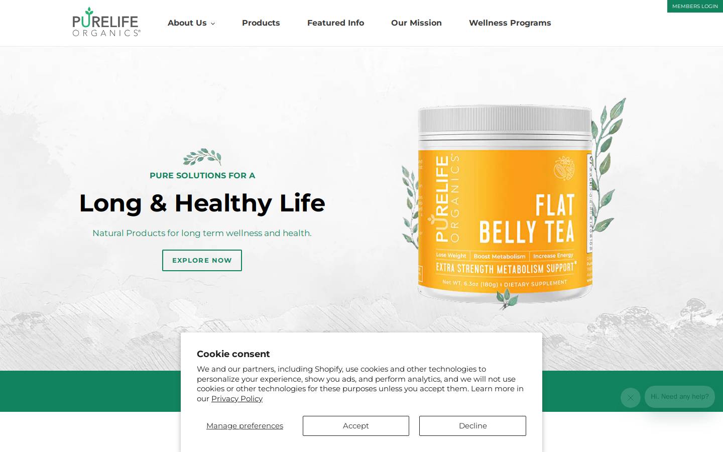 purelifeorganics.com homepage screenshot