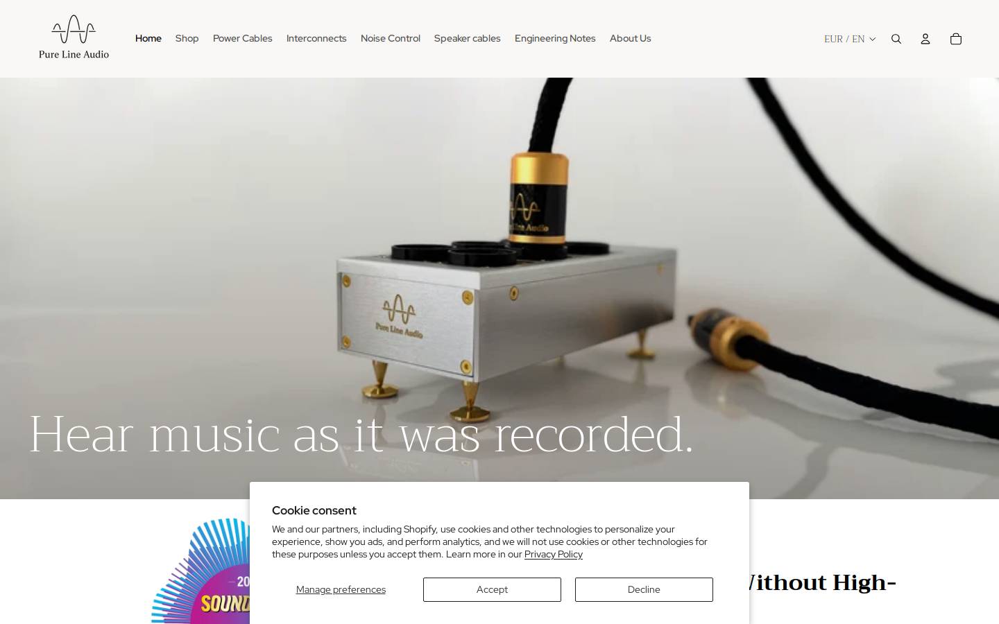 Purelineaudio homepage screenshot