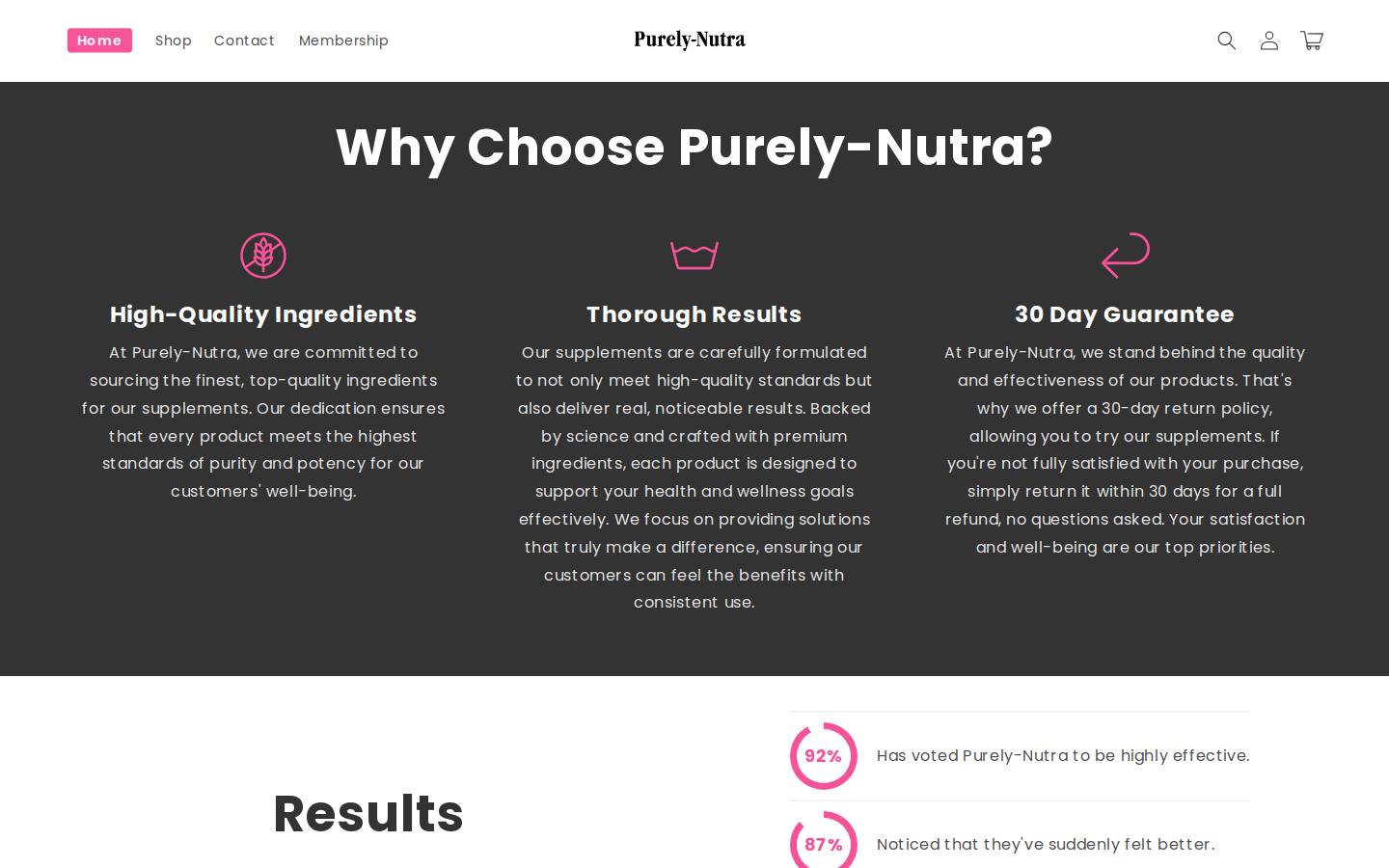 Purely Nutra homepage screenshot