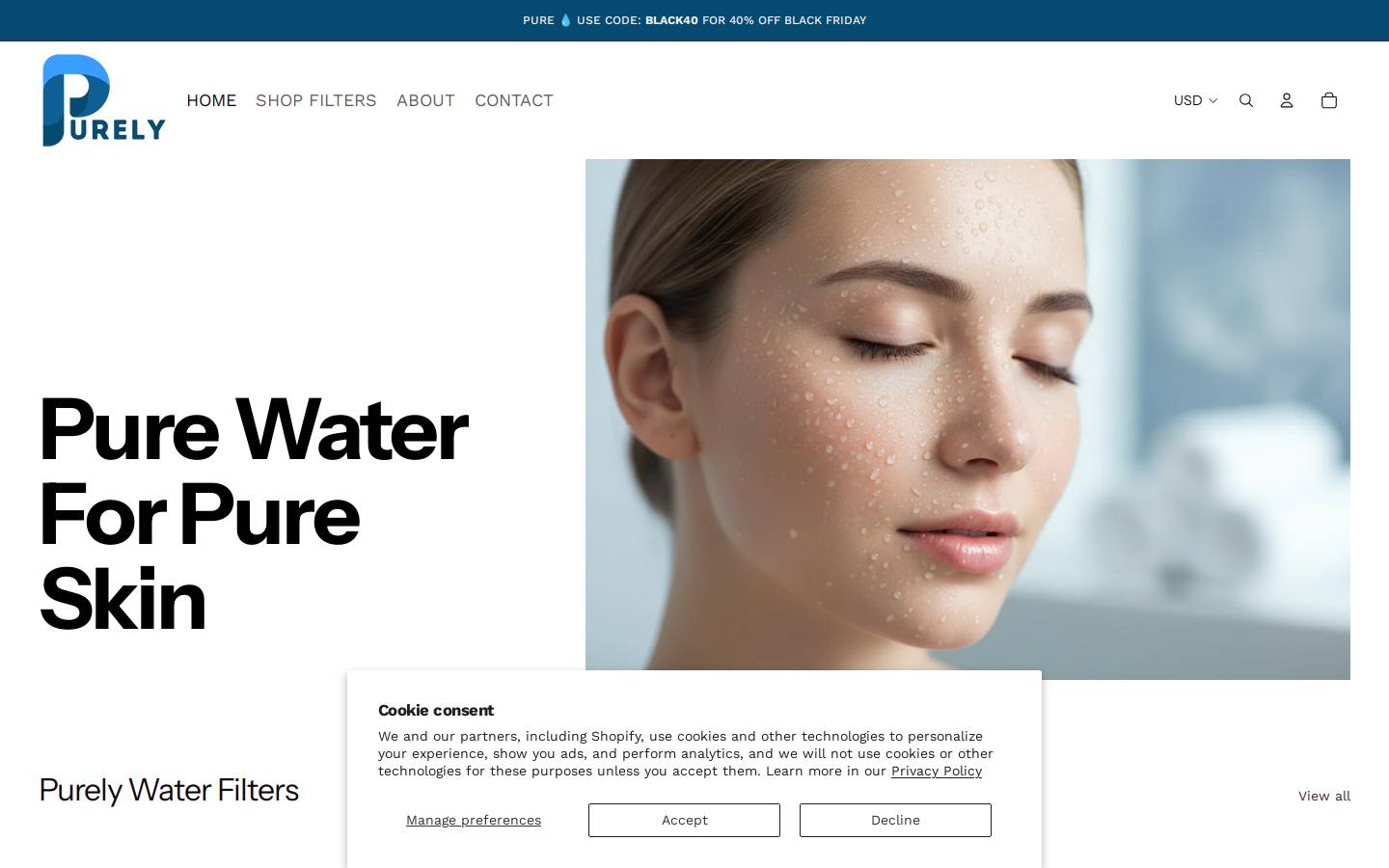 purelyfilter.com homepage screenshot