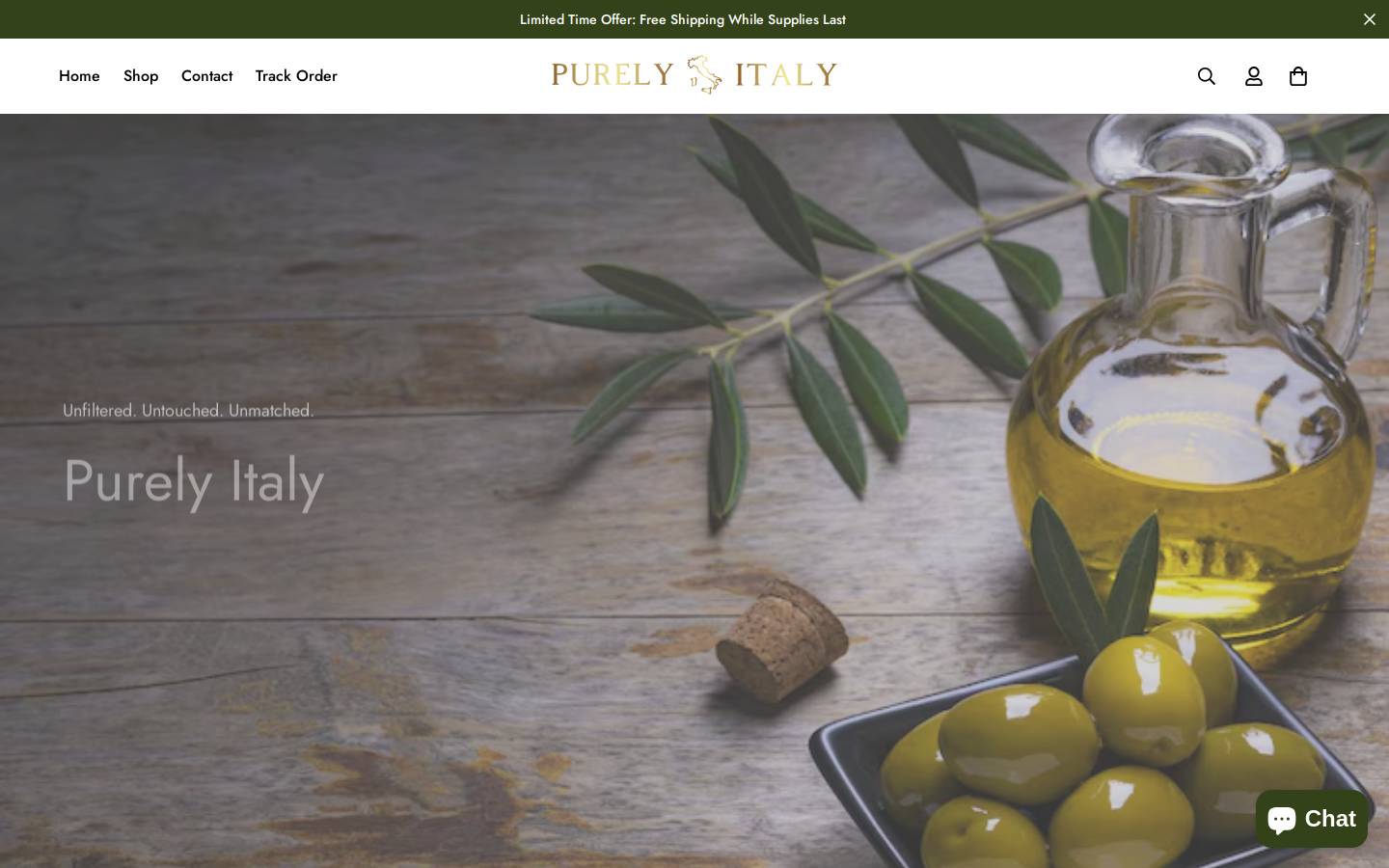 purelyitaly.com homepage screenshot