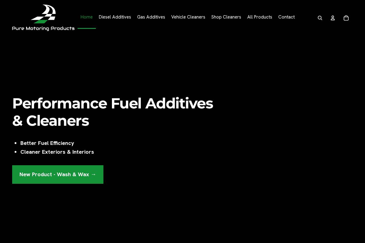 Pure Motoring Products homepage screenshot