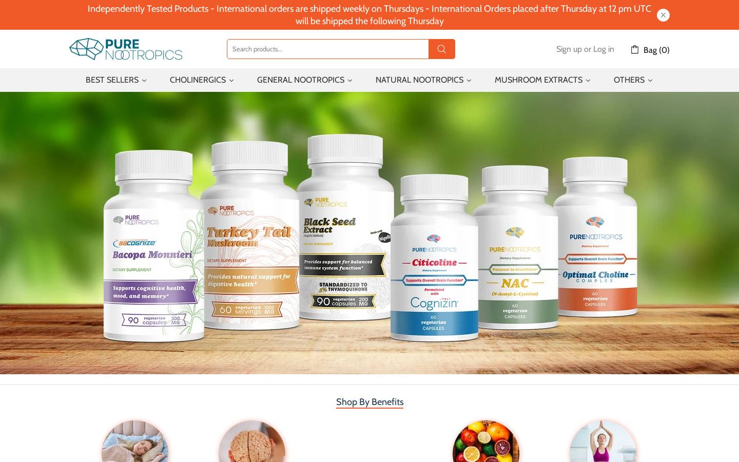 Pure Nootropics homepage screenshot
