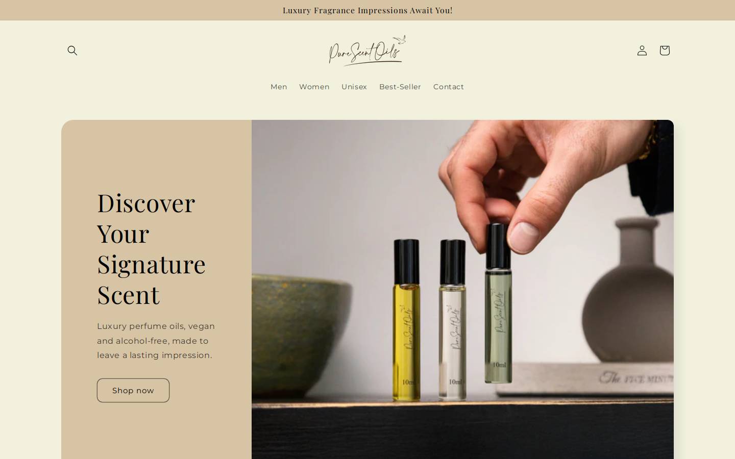 purescentoils.com homepage screenshot