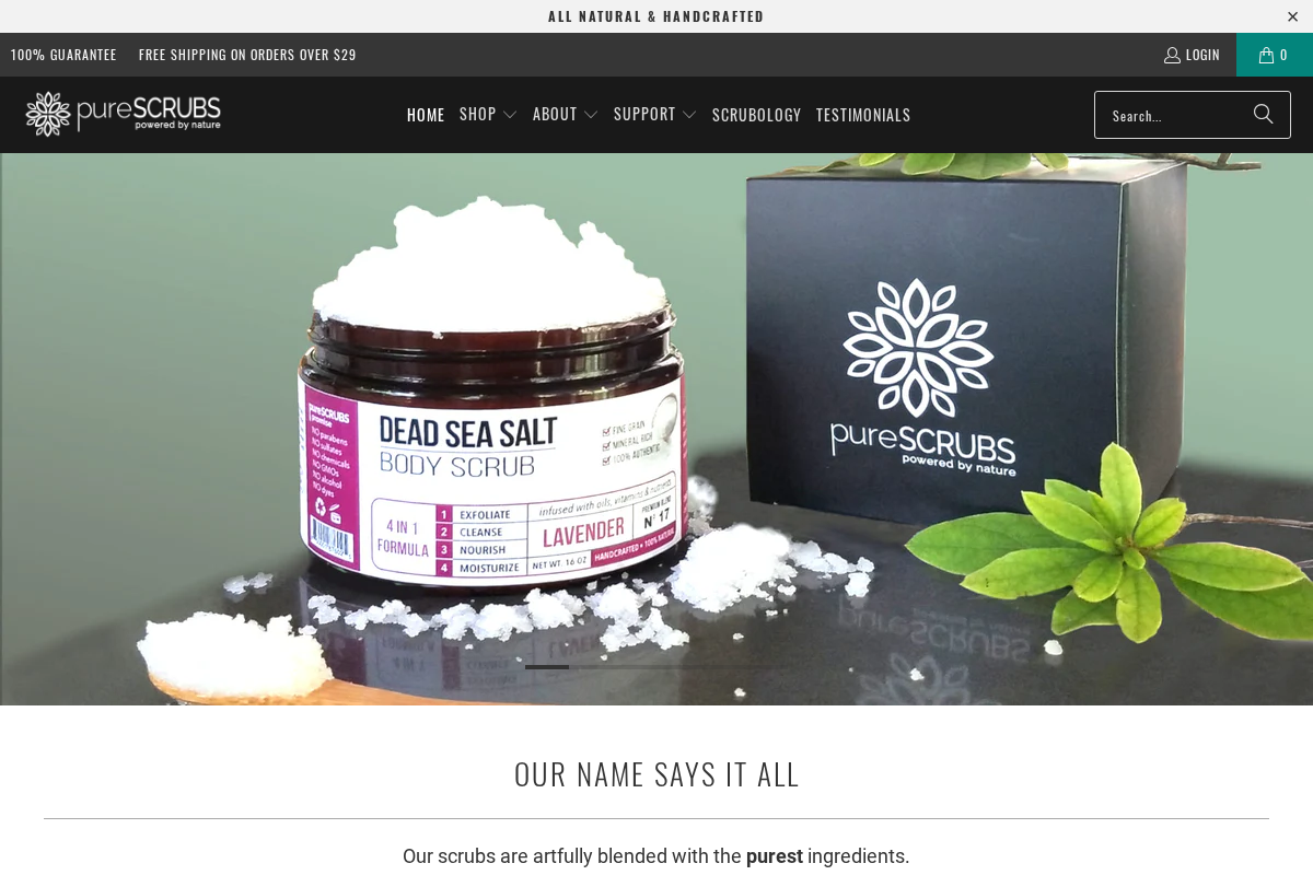 pureSCRUBS homepage screenshot