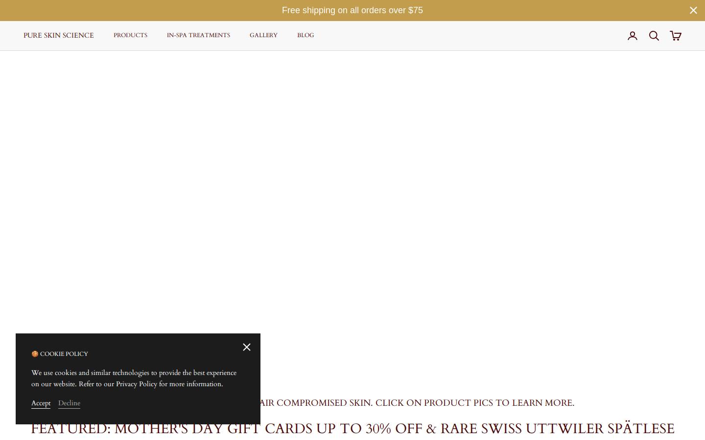 pureskinsciencespa.com homepage screenshot