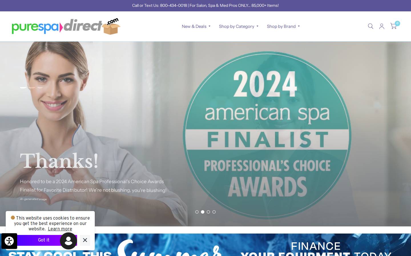 Pure Spa Direct - New York homepage screenshot