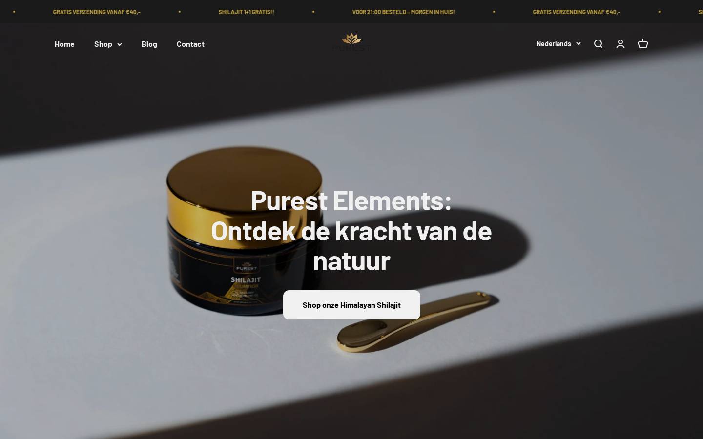 Purest Elements homepage screenshot