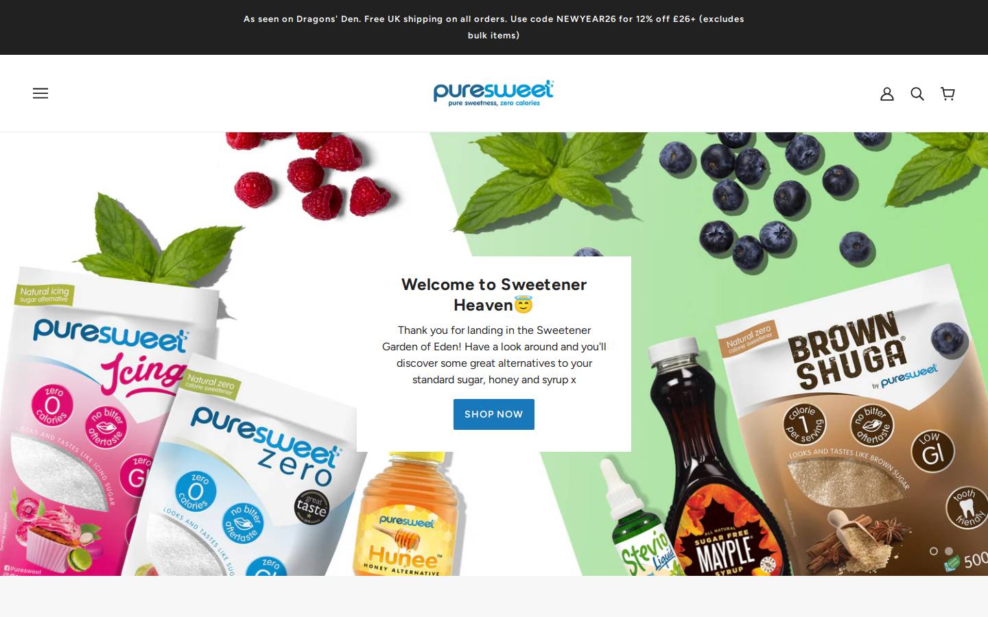Puresweet homepage screenshot