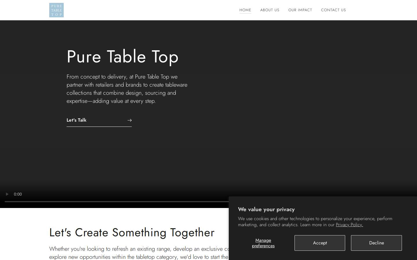 Pure Table Top homepage screenshot