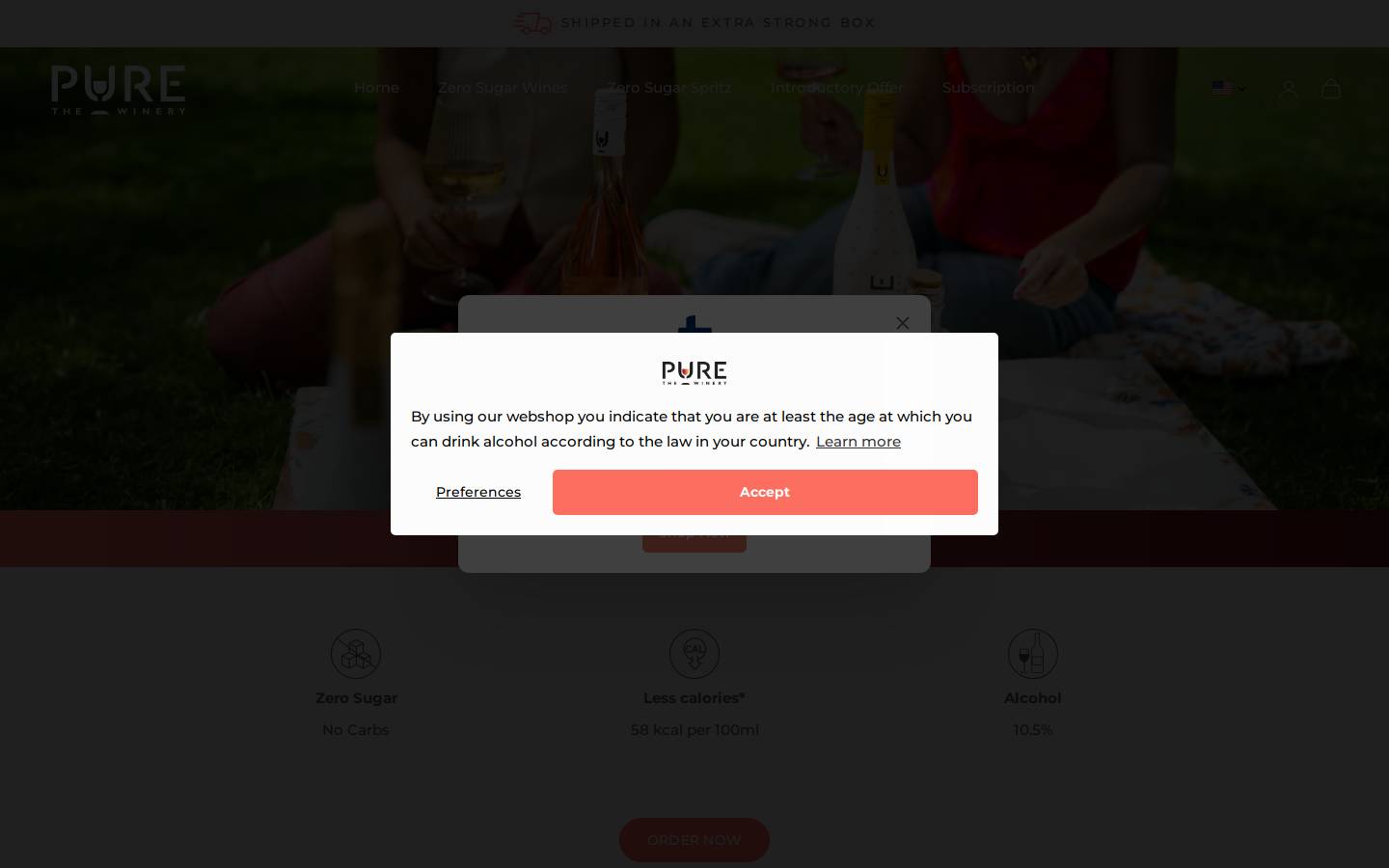 PURE The Winery homepage screenshot