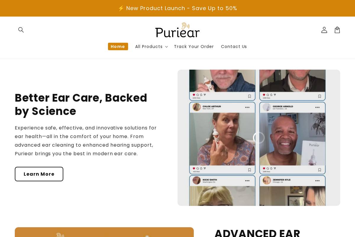 Puriear homepage screenshot