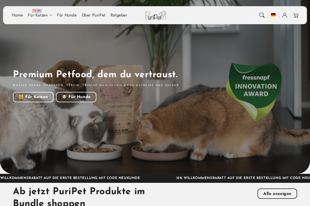 PuriPet Petfood homepage screenshot