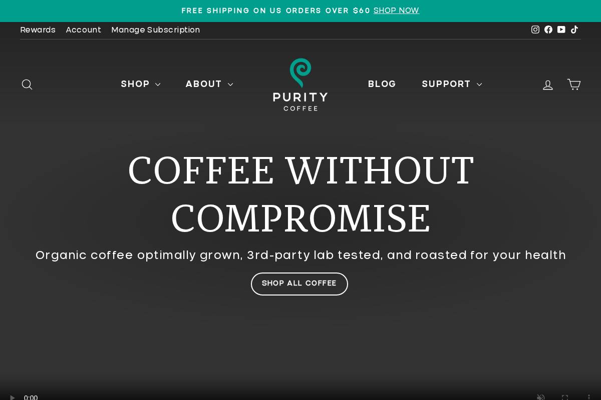 Puritycoffee homepage screenshot