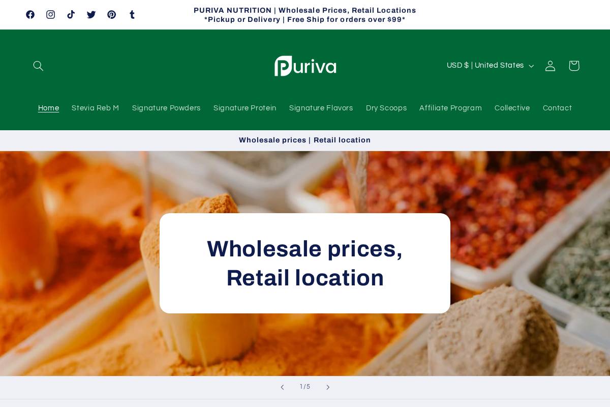 Puriva Nutrition homepage screenshot