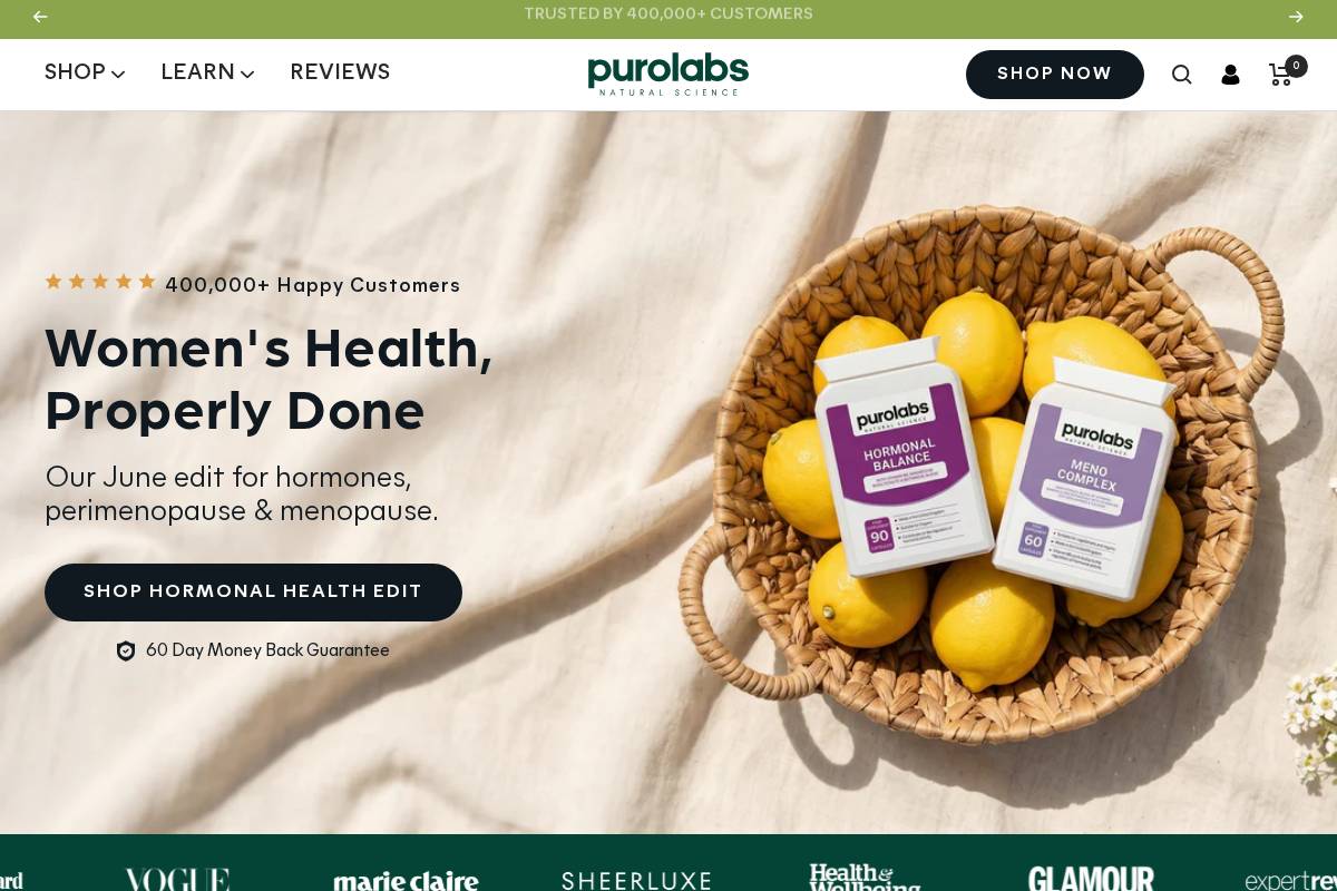 Purolabs homepage screenshot