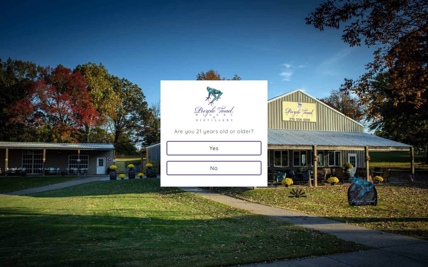 Purple Toad Winery homepage screenshot