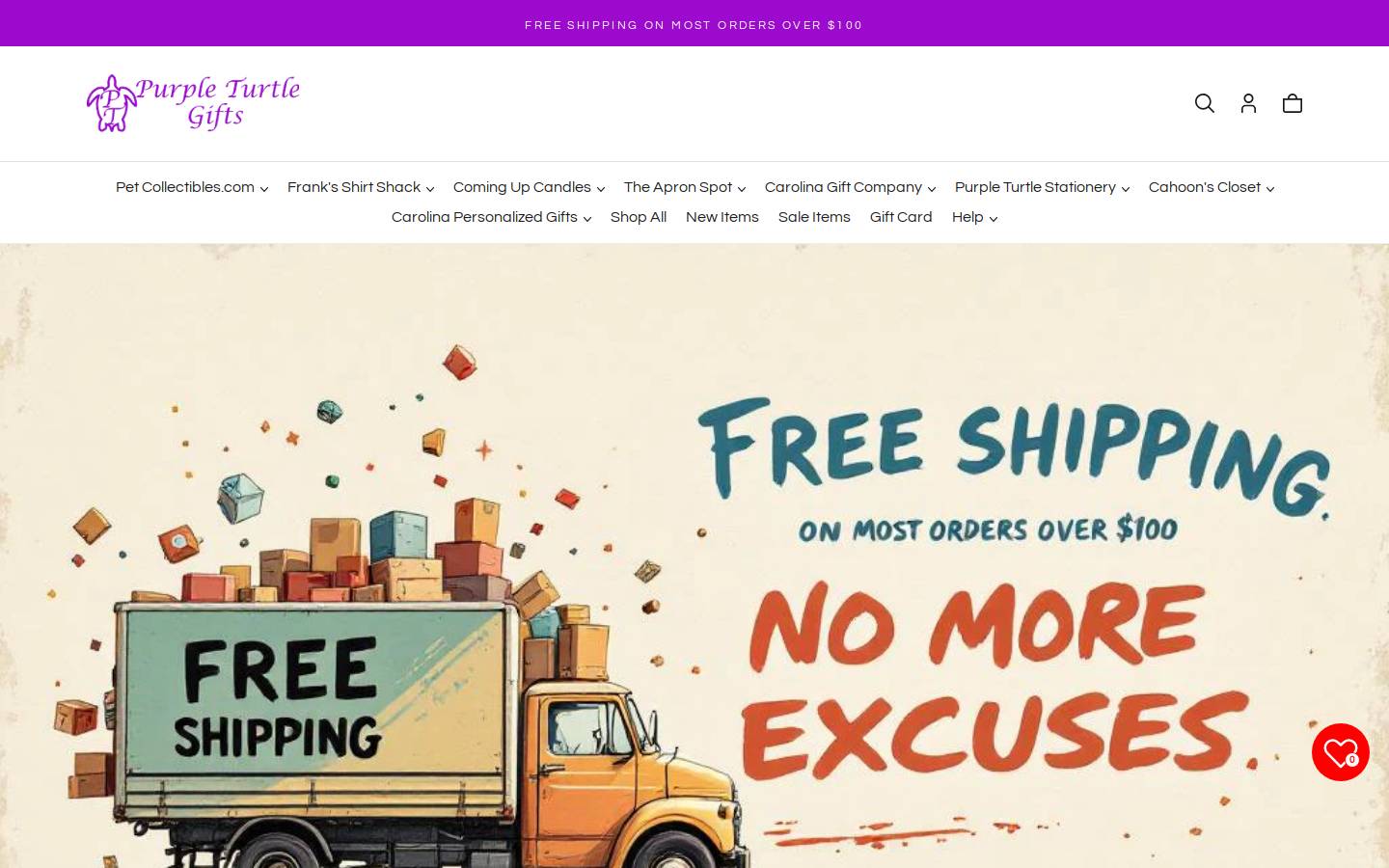Purple Turtle Gifts homepage screenshot